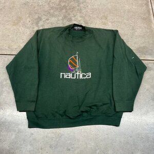 vintage nautica made in usa green big logo sail boat crewneck size large